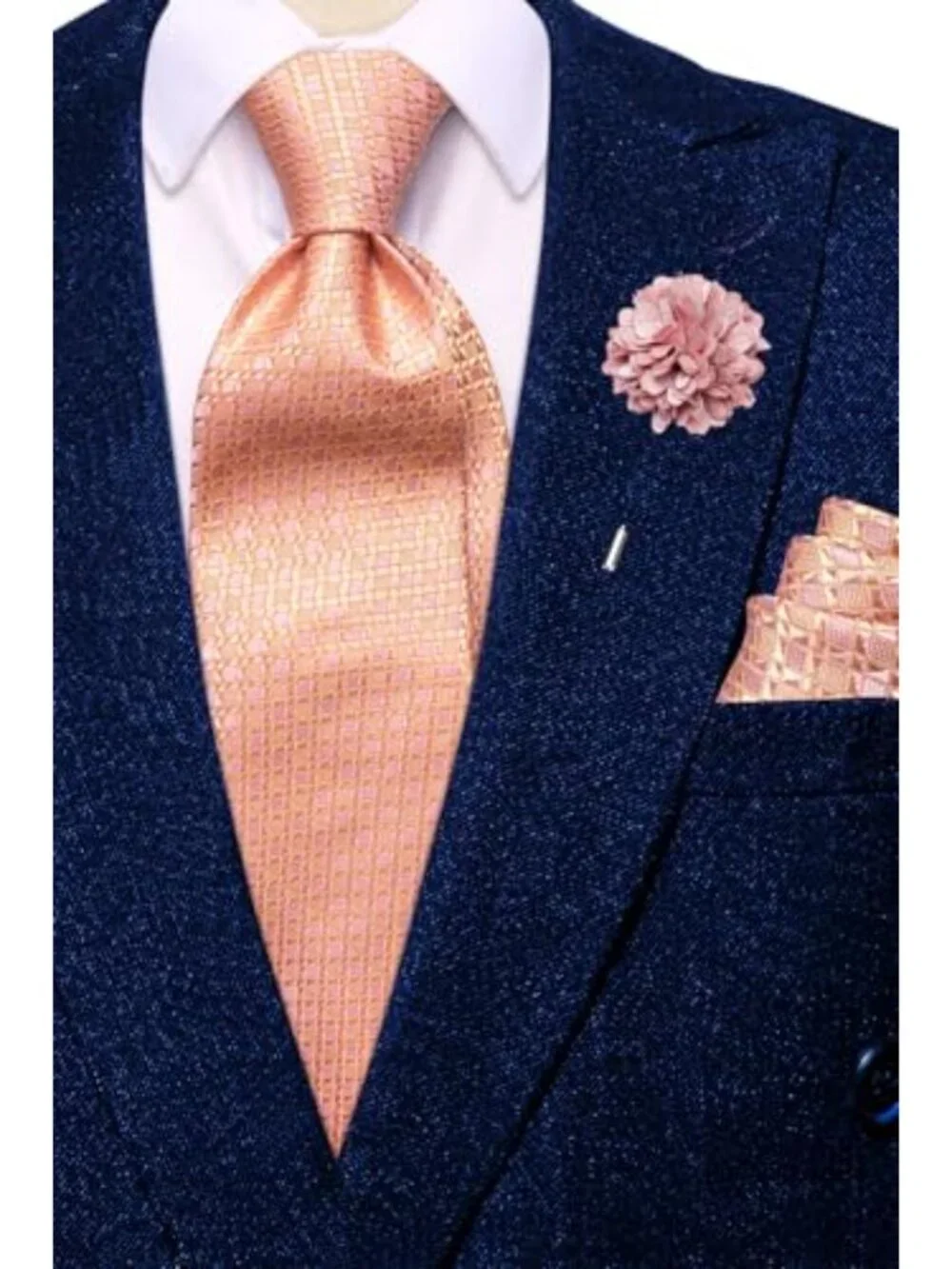 Silk Tie Set with Pocket Square, Lapel Pin, Cufflinks for Men's Wedding